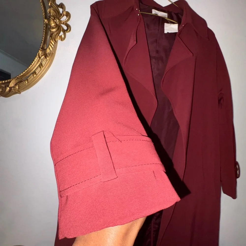 Elegant Burgundy Long Coat | Chic Parisian Style | XS
